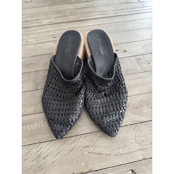 MARSELL Black Leather Weaved Woven Mule Slide Block Heel Sandals Size 37.5 - Picture 2 of 6